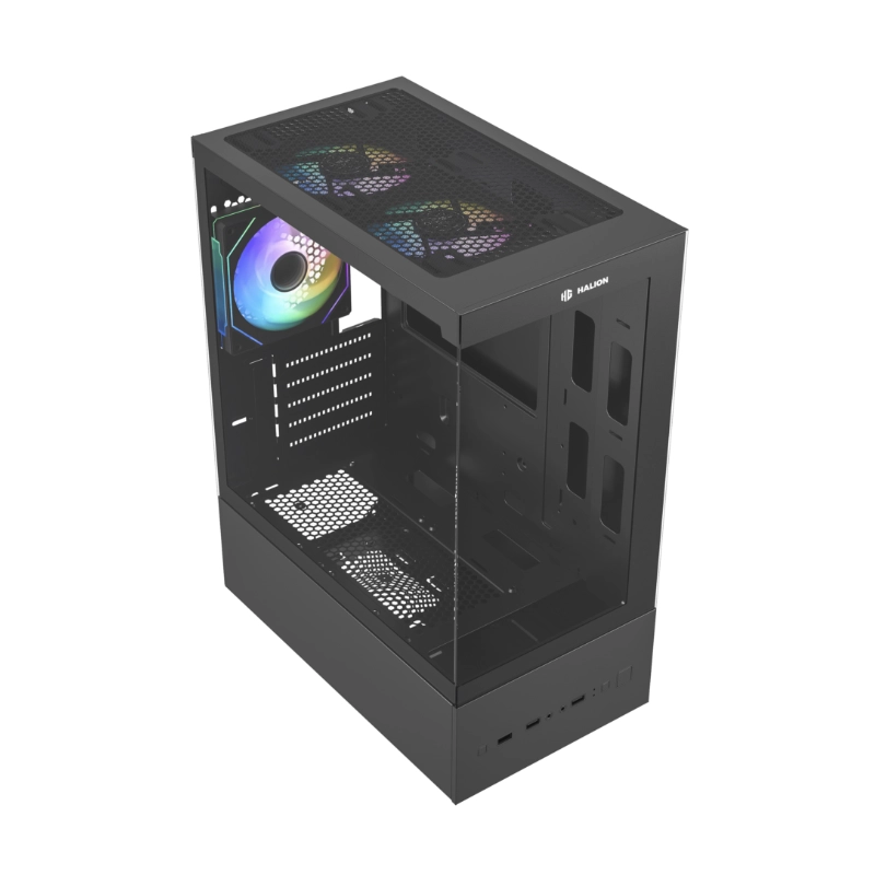 CASE HALION BUFFALO CR41, 3 FAN RGB, DISEÑO TIPO PECERA, (SIN FUENTE), COLOR NEGRO - 1