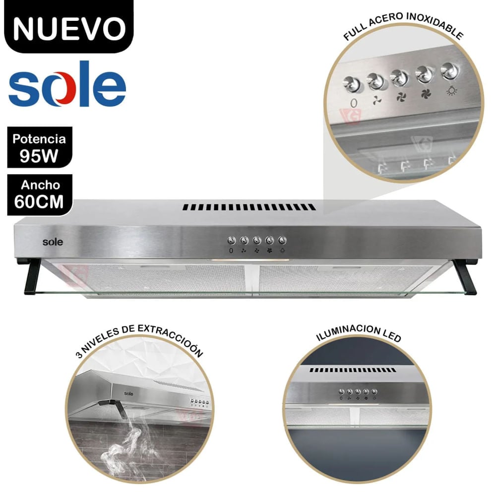 CAMPANA EXTRACTORA ROMA SOLE TURE15COV2 60 CM DE ACERO INOXIDABLE - 1