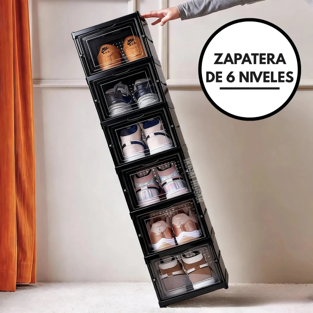 ZAPATERA ACRÍLICA DE 6 NIVELES NEGRA ZPACRI | ORGANIZADOR DE CALZADO - 1