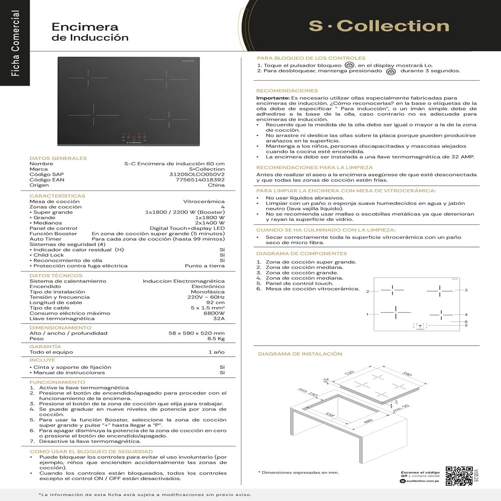 ENCIMERA INDUCCIÓN VITROCERÁMICA S-COLLECTION 60CM CTIMER - 8