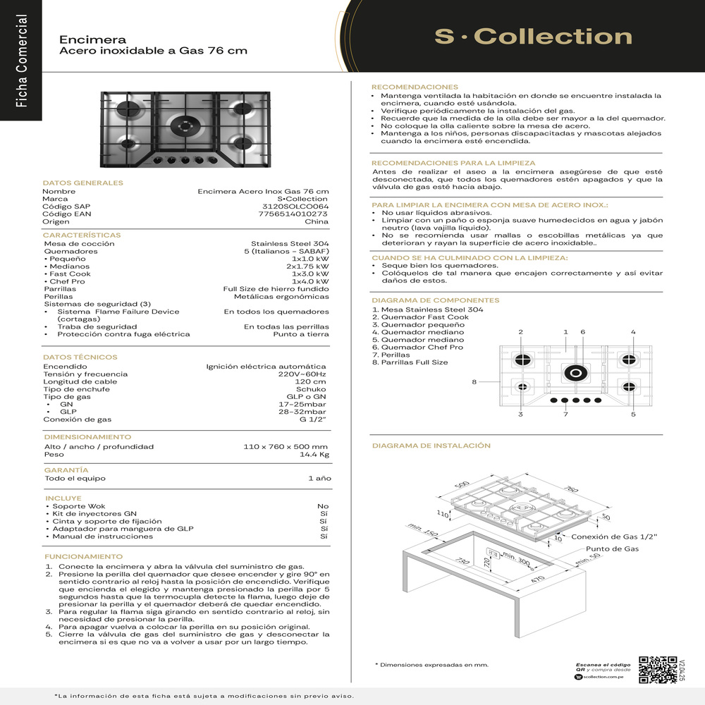 ENCIMERA ACERO INOXIDABLE GLP/GN S-COLLECTION 5 HORNILLAS 76CM - 9