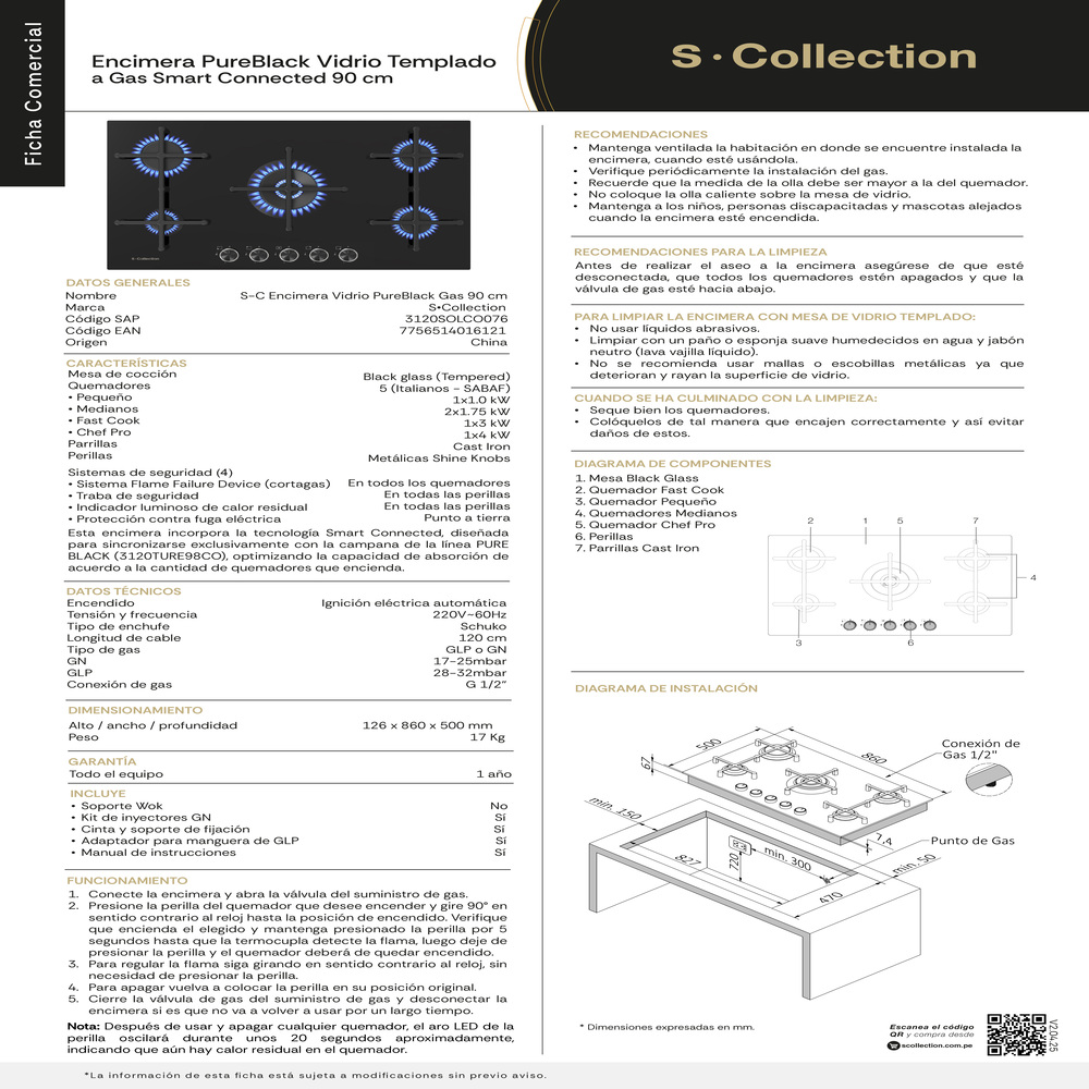 ENCIMERA PUREBLACK GLP/GN S-COLLECTION 4 HORNILLAS 90CM SMARTCONNECTED - 10