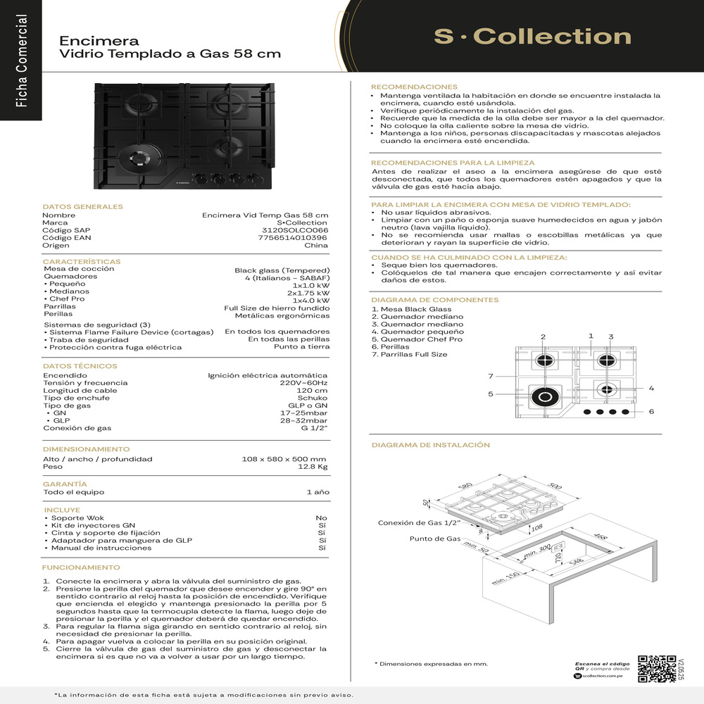 ENCIMERA VIDRIO TEMPLADO GLP/GN S-COLLECTION 4 HORNILLAS 58CM - 9