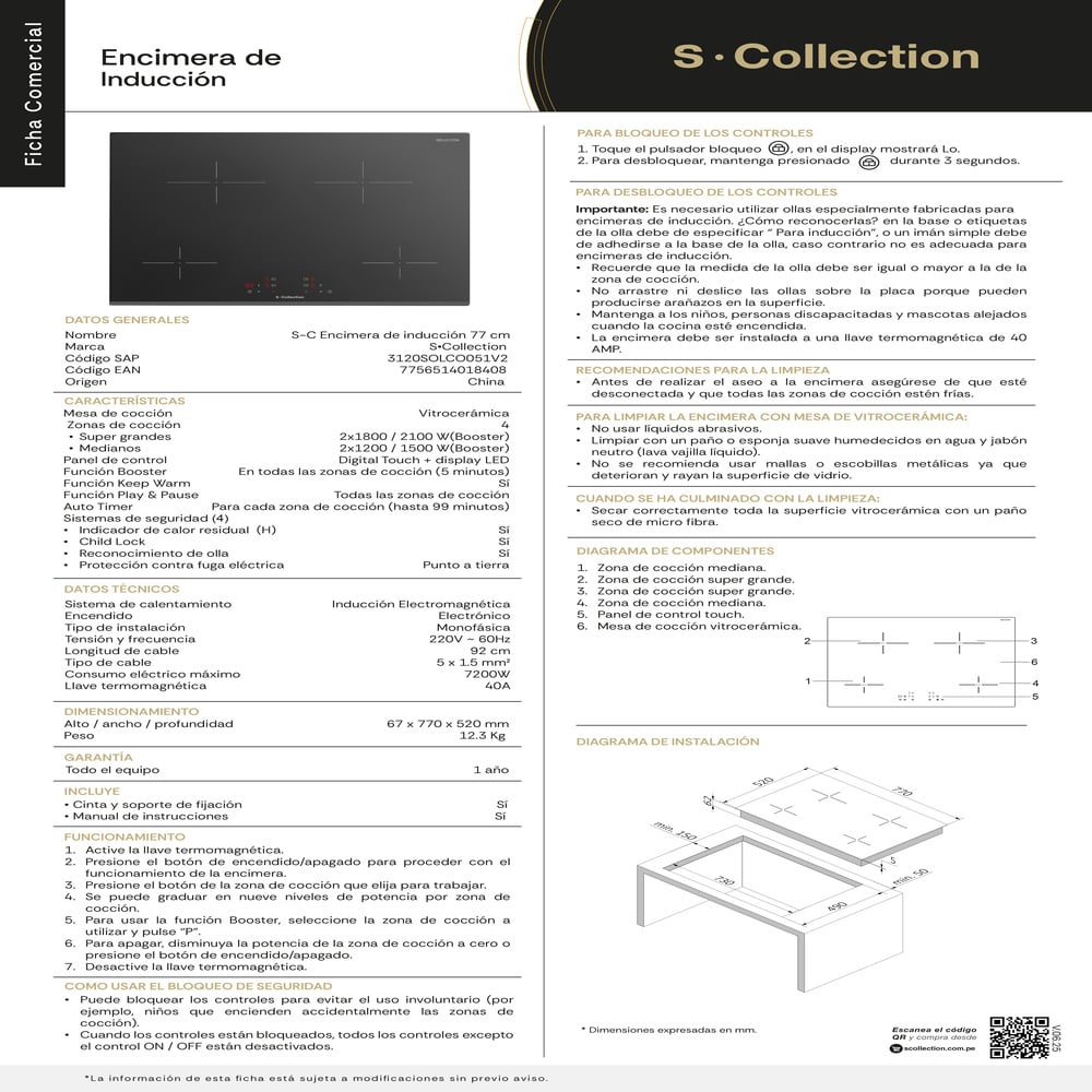 ENCIMERA INDUCCIÓN VITROCERÁMICA S-COLLECTION 77CM CTIMER - 8