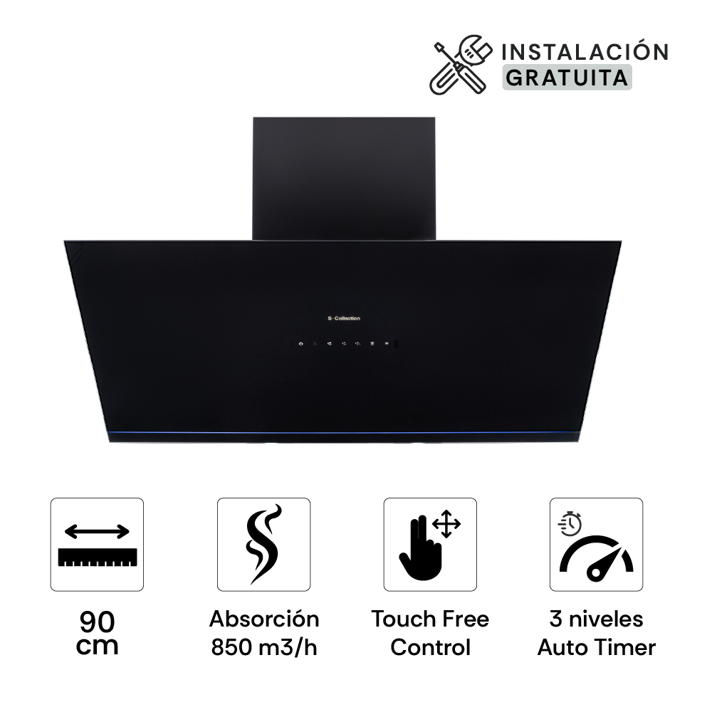 CAMPANA EXTRACTORA S-COLLECTION 90 CM SMART CONNECTED PUREBLACK - 1