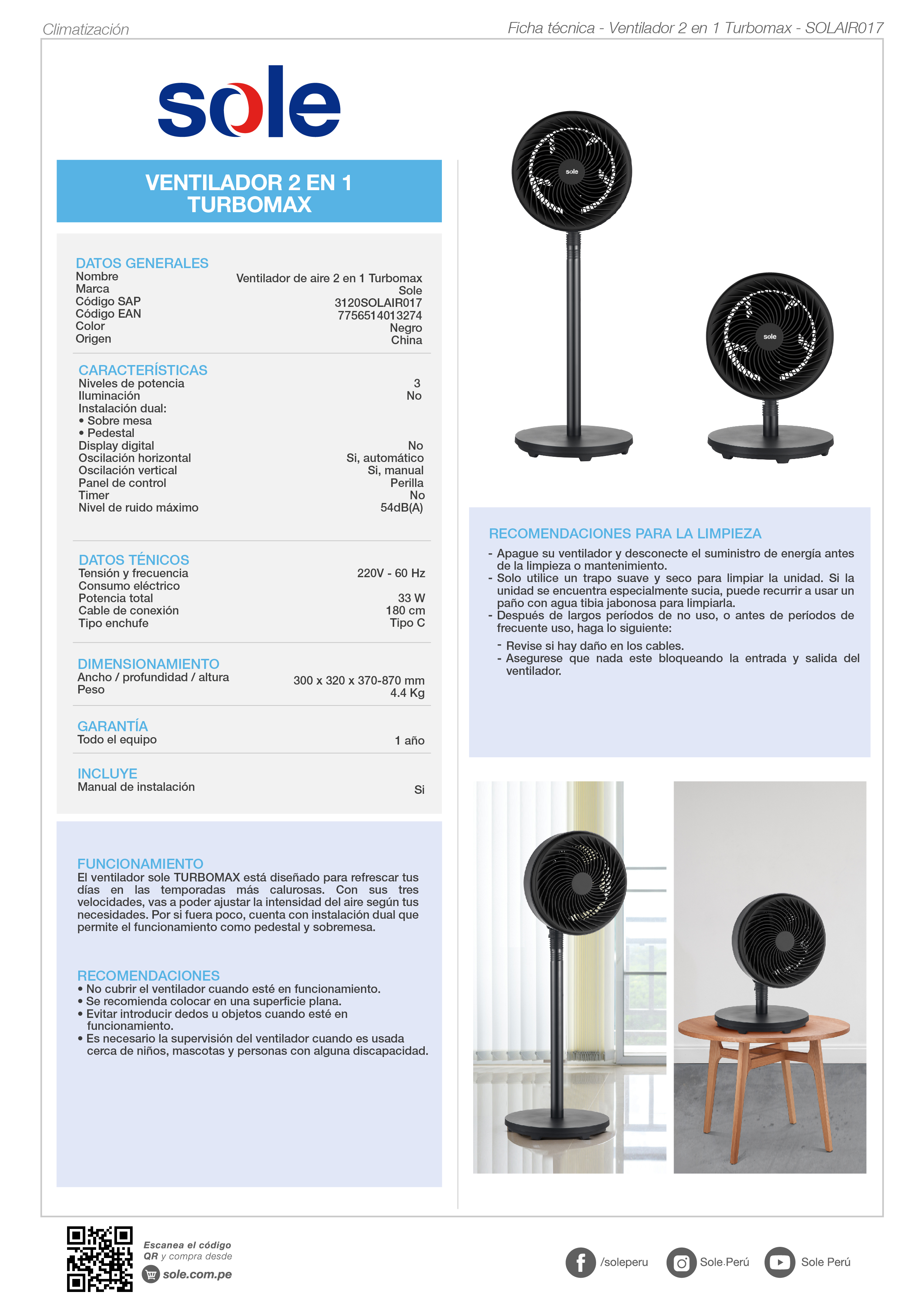 COMBO VENTILADOR 2EN1 TURBOMAX SOLE Y PURIFICADOR PRIME 5 AÑOS - 4