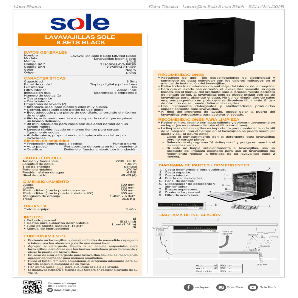 LAVAVAJILLAS SOLE BLACK 8 SETS - 9