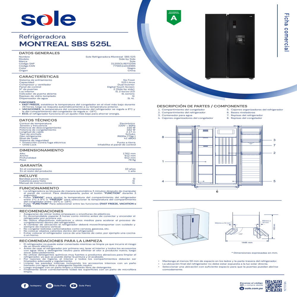 REFRIGERADORA MONTREAL SOLE SBS 525L - 8
