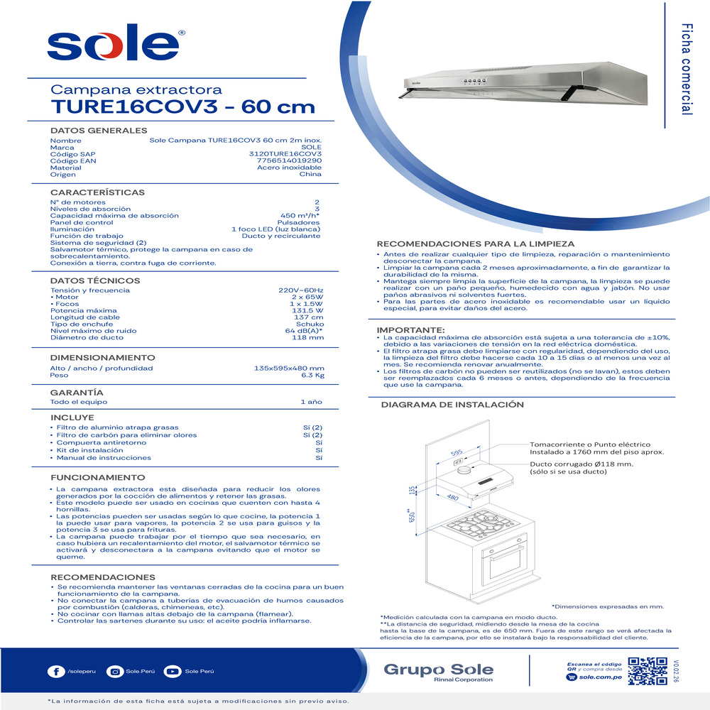 CAMPANA SOLE ACERO INOXIDABLE 60 CM - 4