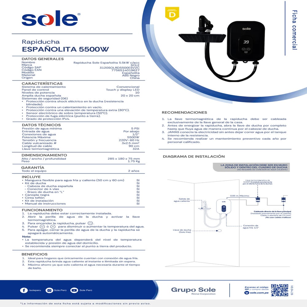 RAPIDUCHA SOLE ESPAÑOLITA 5.5KW CON ACCESORIOS - 8