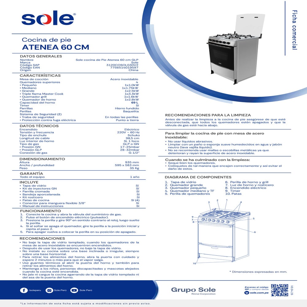 COCINA DE PIE SOLE ATENEA 60 CM - 5