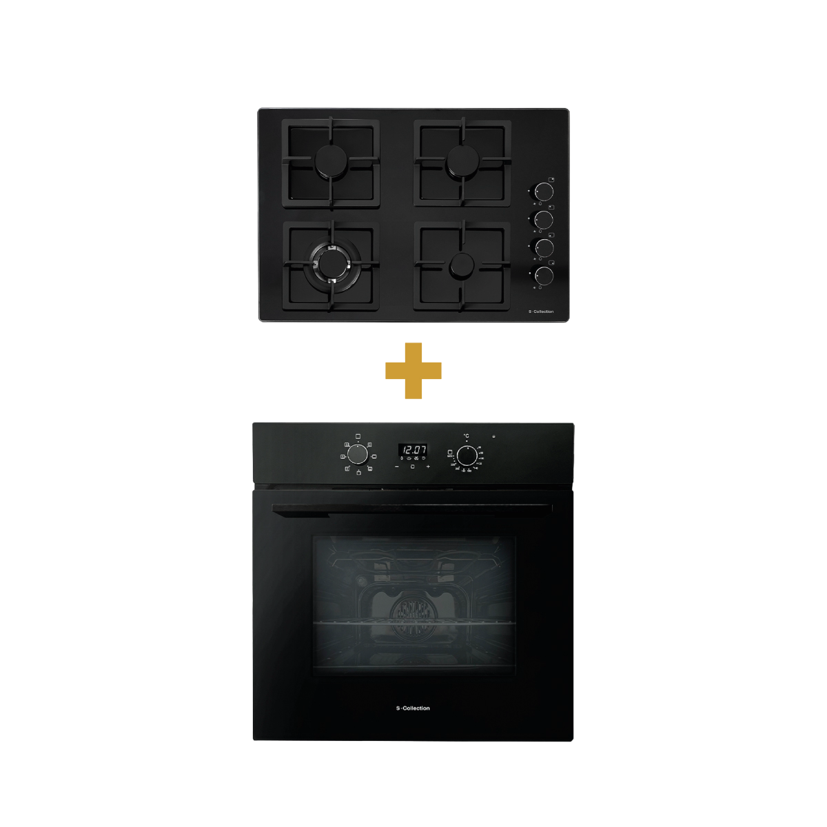 SET 1577 ENCIMERA BLACK GLASS SC + HORNO EMPOTRABLE ELÉCTRICO 56L SCOLLECTION - 1