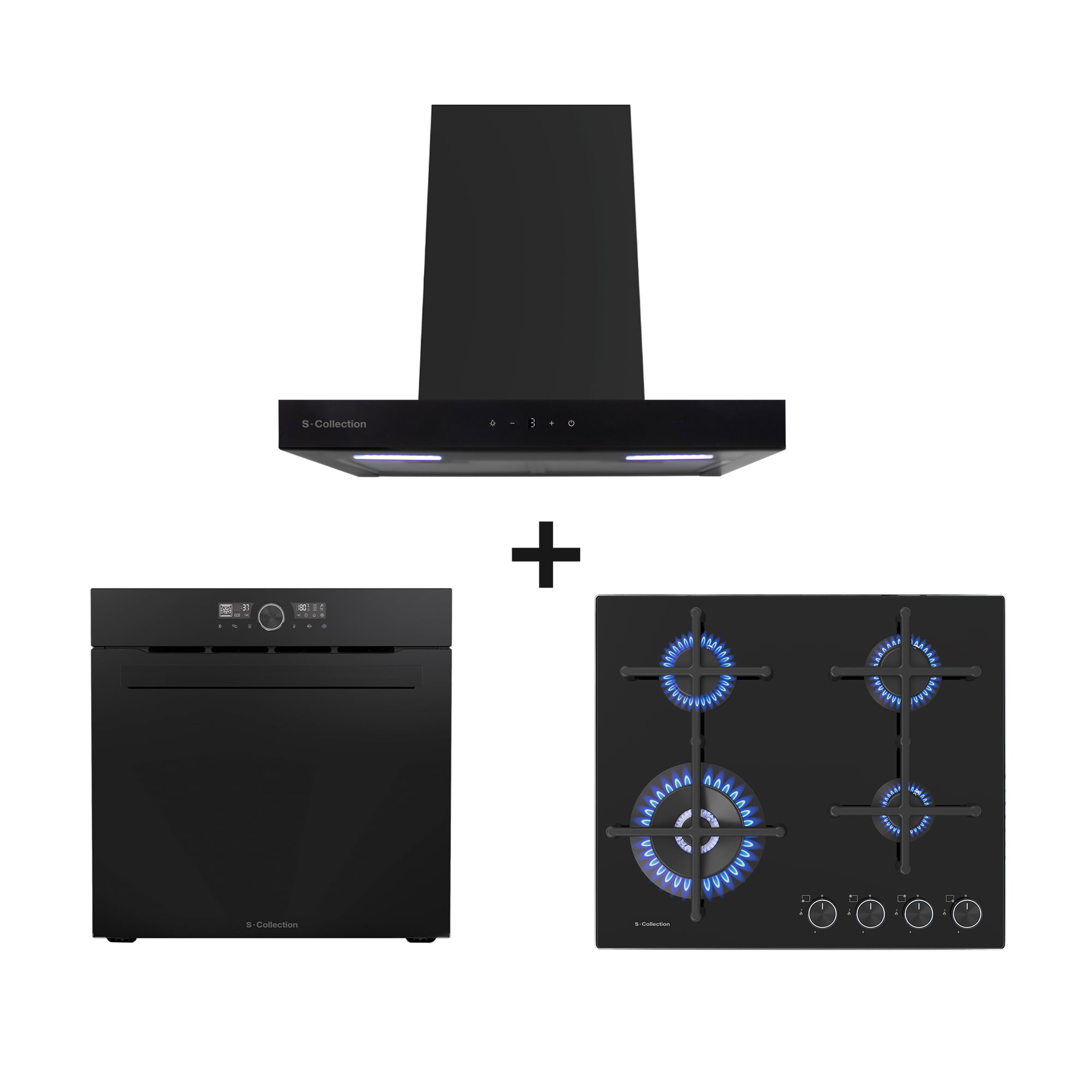 TRICOMBO SCOLLECTION ENCIMERA VIDRIO 60CM  + CAMPANA DECORATIVA + HORNO ELÉCTRICO  AIR FRYER 75L - 1