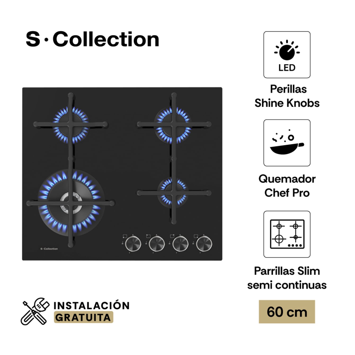 TRICOMBO SCOLLECTION ENCIMERA VIDRIO 60CM  + CAMPANA DECORATIVA + HORNO ELÉCTRICO  AIR FRYER 75L - 2