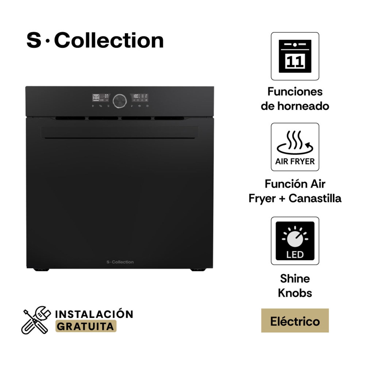 TRICOMBO SCOLLECTION ENCIMERA VIDRIO 60CM  + CAMPANA DECORATIVA + HORNO ELÉCTRICO  AIR FRYER 75L - 3