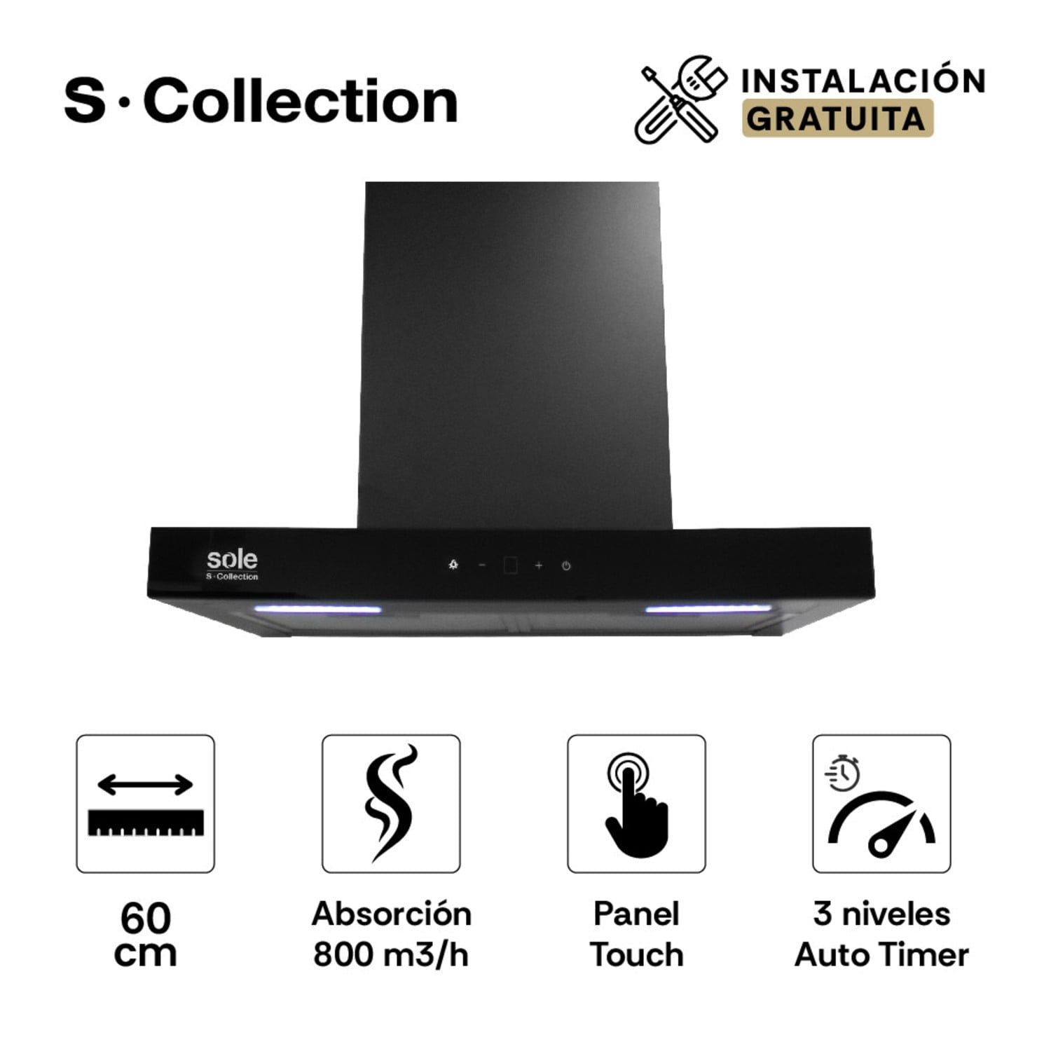 TRICOMBO SCOLLECTION ENCIMERA VIDRIO 60CM  + CAMPANA DECORATIVA + HORNO ELÉCTRICO  AIR FRYER 75L - 4