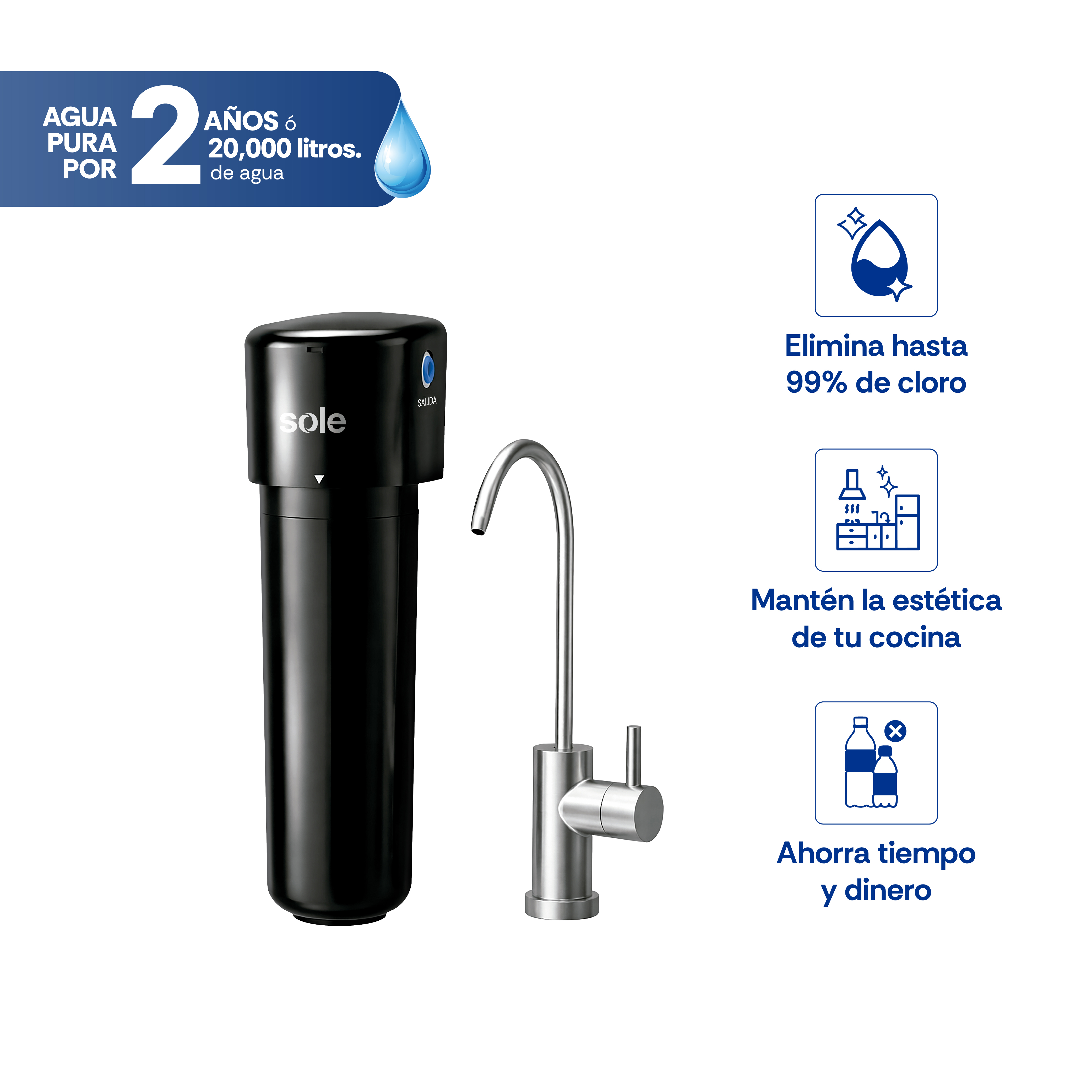 PURIFICADOR DE AGUA BAJO LAVADERO 2 AÑOS SOLE AQUA+ - 1