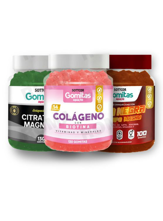 PACK GOMITAS COLAGENO,GOMITAS CITRATO DE MAGNESIO Y GOMITAS MACA NEGRA - 1