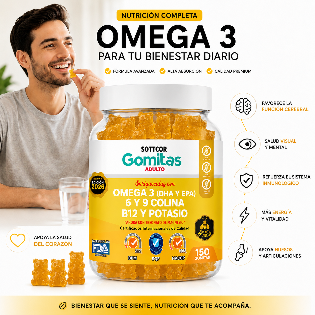 PACK 2 GOMITAS OMEGA 3PARA ADULTOS 300 GOMITAS SOTTCOR LABS - 2