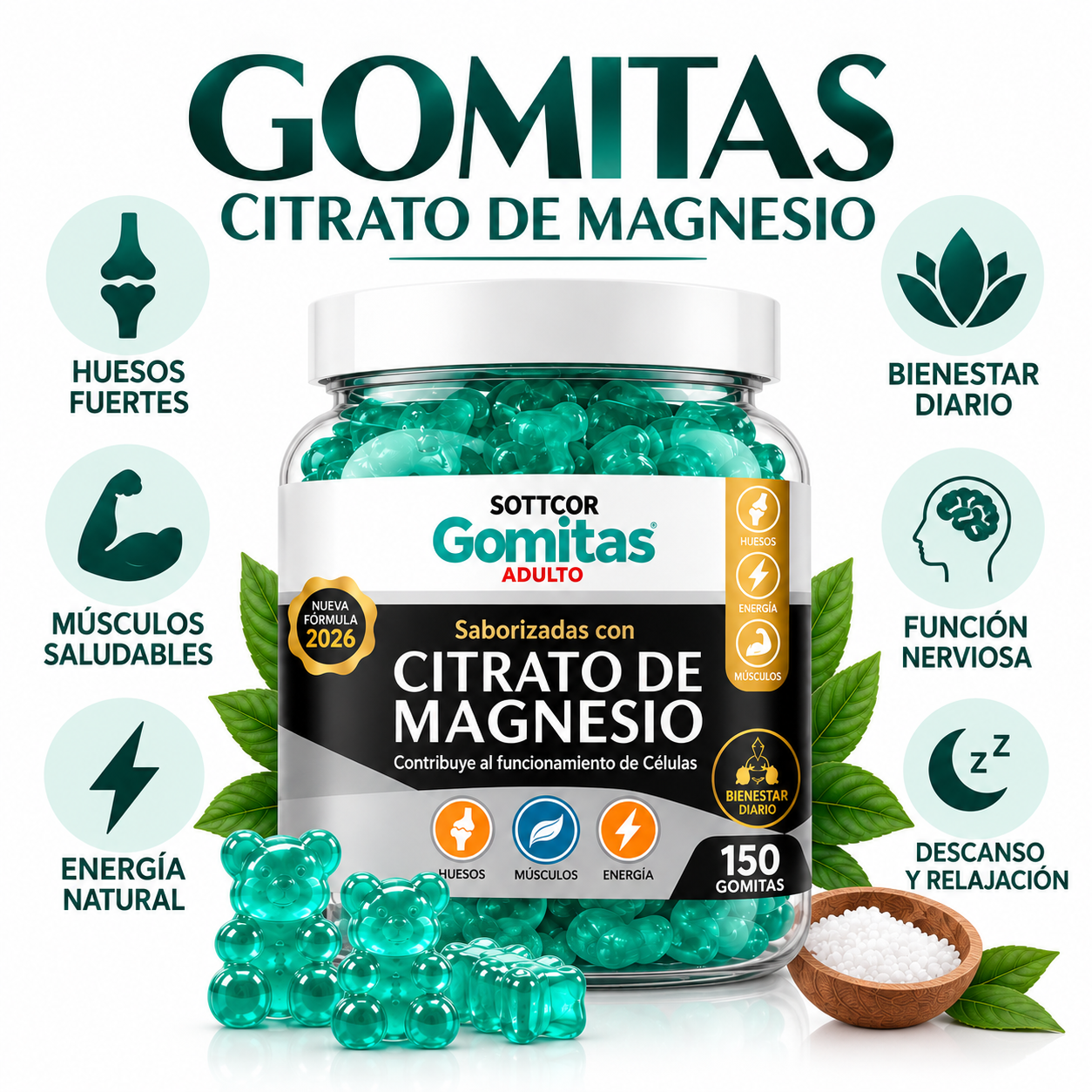 GOMITAS CITRATO DE MAGNESIO PARA ADULTOS 150 GOMITAS SOTTCOR LABS - 1