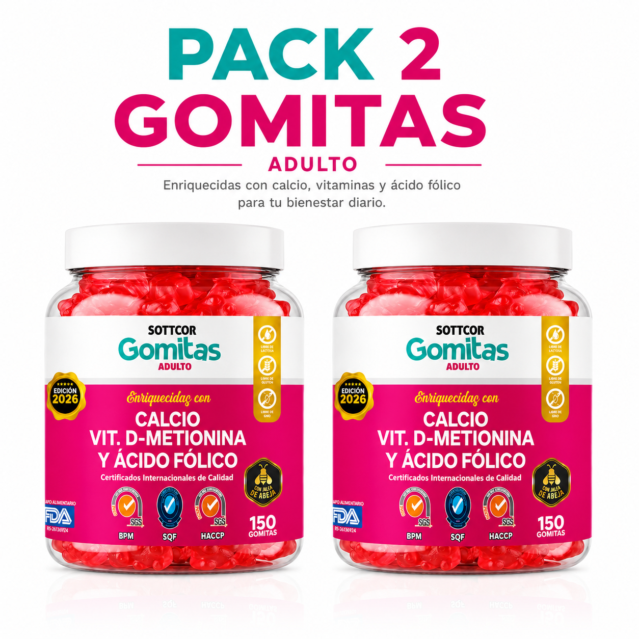 PACK 2 GOMITAS CALCIO PARA ADULTOS 300 GOMITAS SOTTCOR LABS - 1