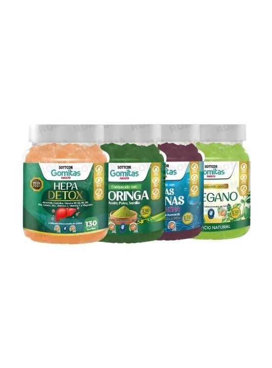 PACK 4 GOMITAS HEPA DETOX + MORINGA + ALGAS MARINAS + ORÉGANO SOTTCOR - 1