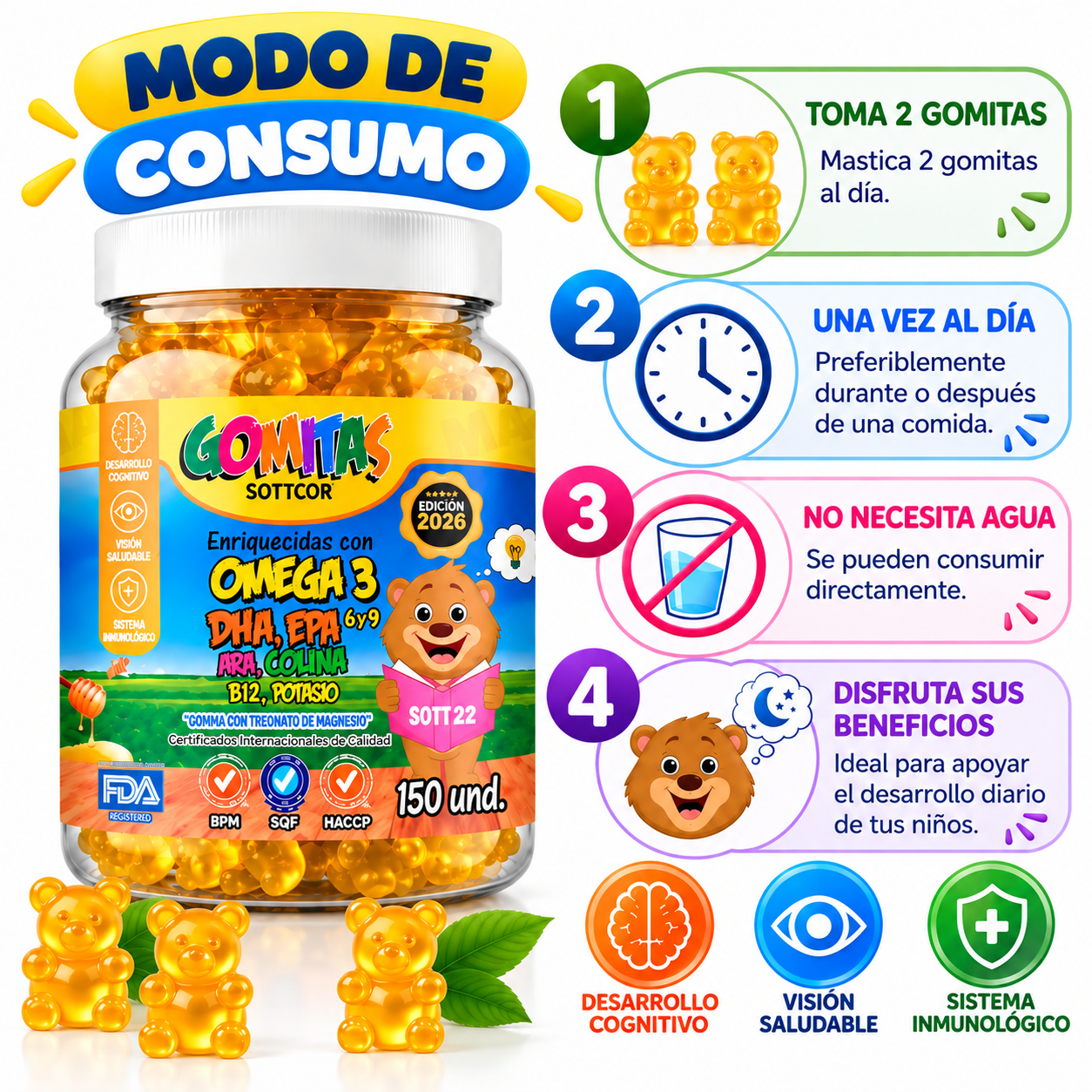 GOMITAS OMEGA 3 NIÑOS 150 UND SOTTCOR LABS - 4