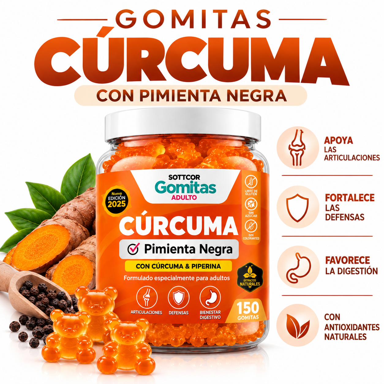 GOMITAS CÚRCUMA PARA ADULTOS 150 GOMITAS SOTTCOR LABS - 1