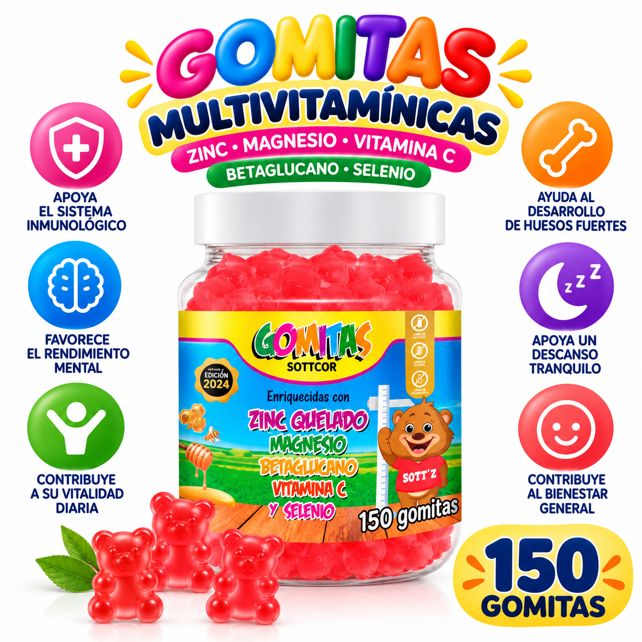 PACK 2 GOMITAS ZINC QUELADO NIÑOS 300 UND SOTTCOR LABS - 3