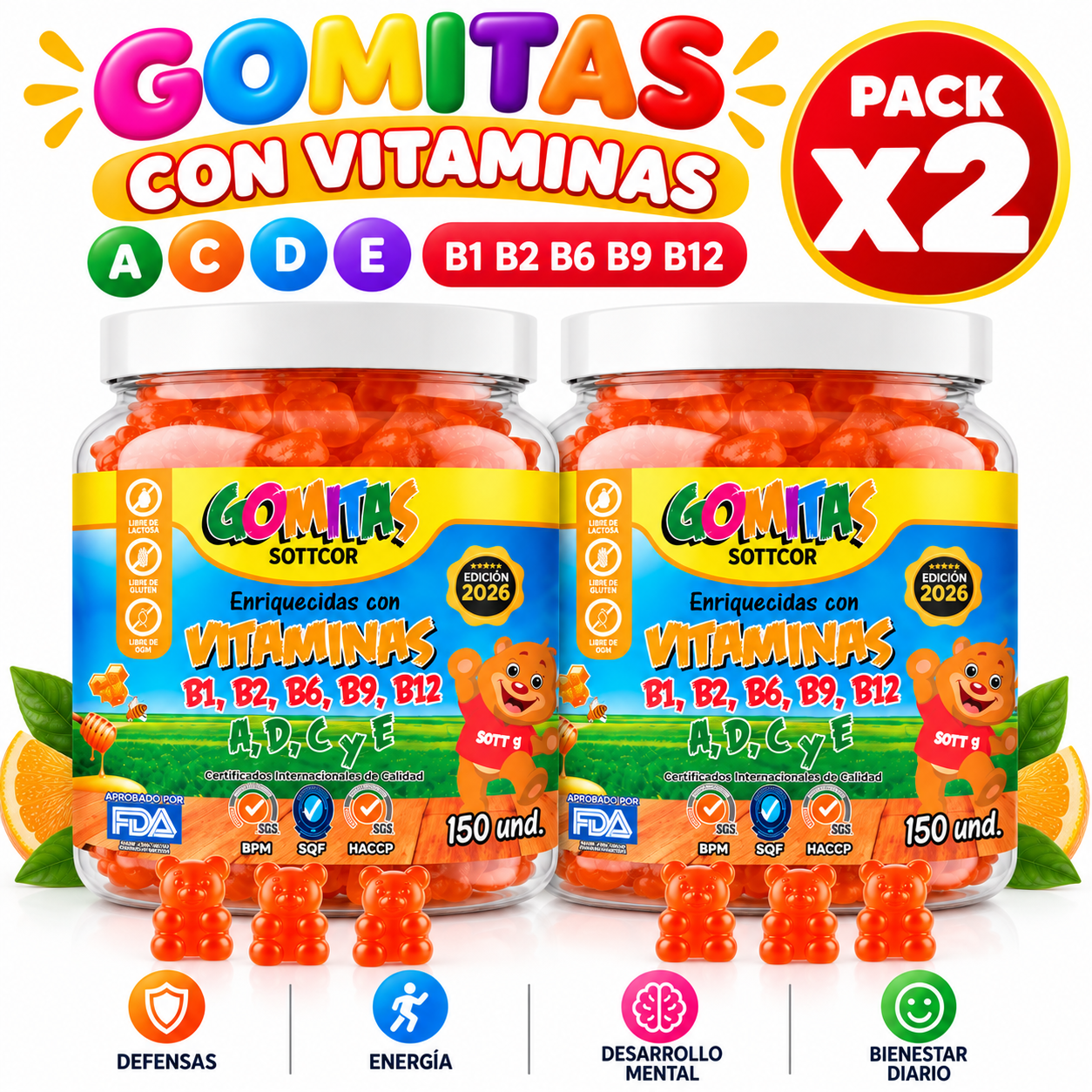 PACK 2 MULTIVITAMINAS NIÑOS 300 UND SOTTCOR LABS - 1