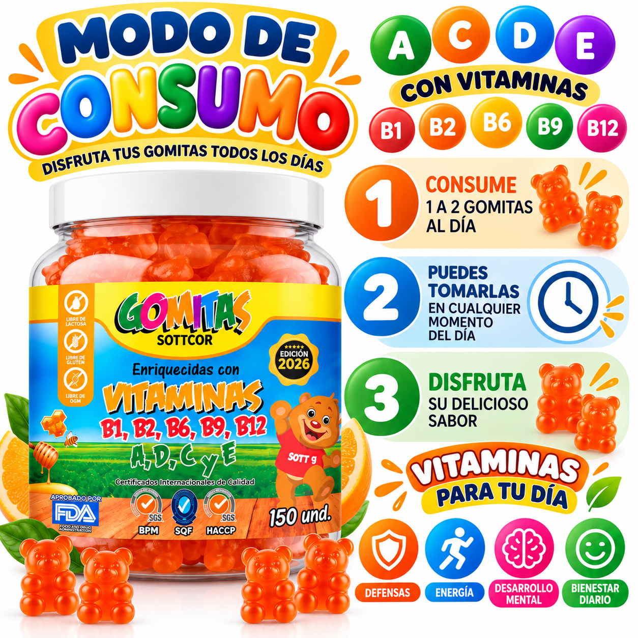 PACK 2 MULTIVITAMINAS NIÑOS 300 UND SOTTCOR LABS - 4