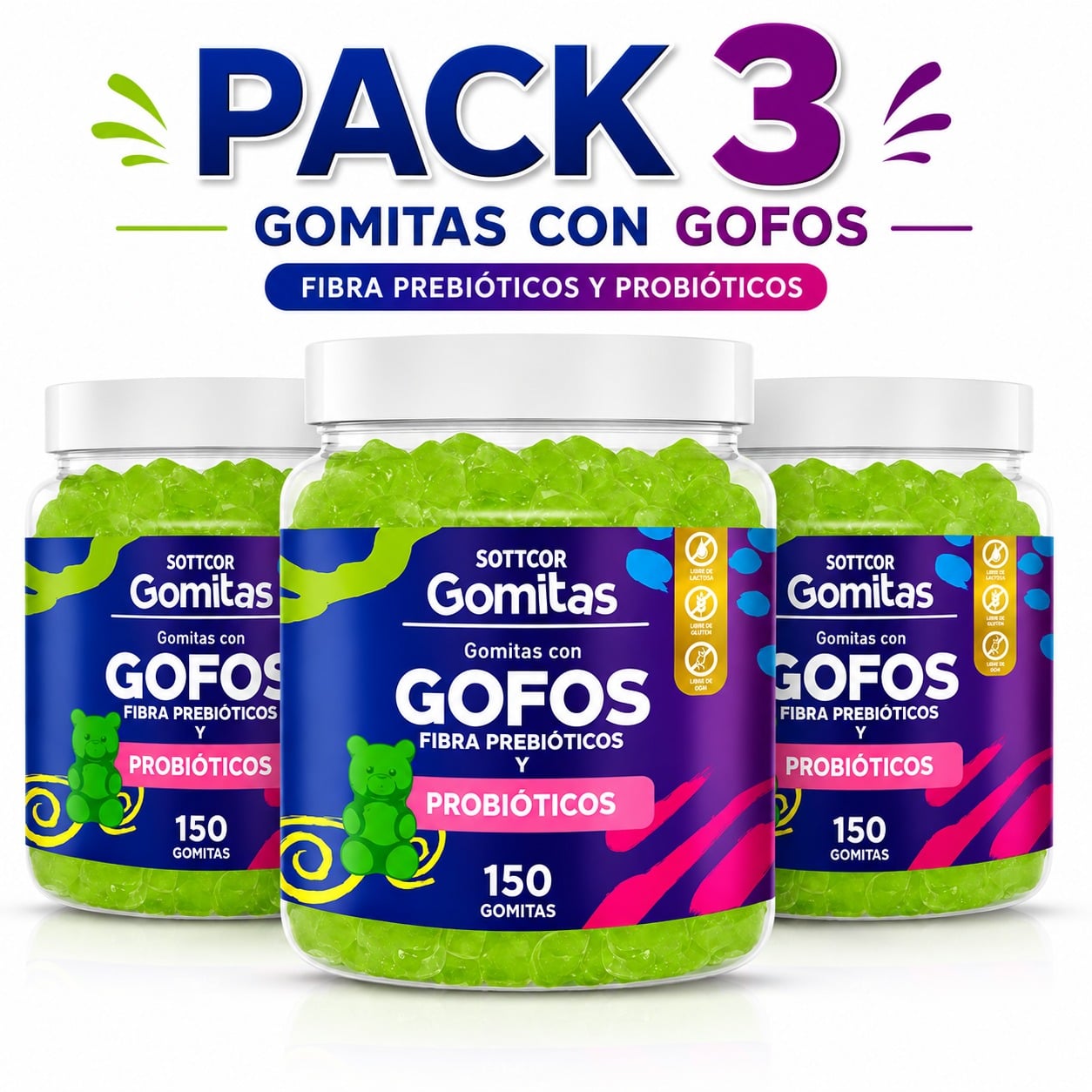 PACK 3 GOMITAS GOFOS NIÑOS 450 GOMITAS SOTTCOR LABS - 1