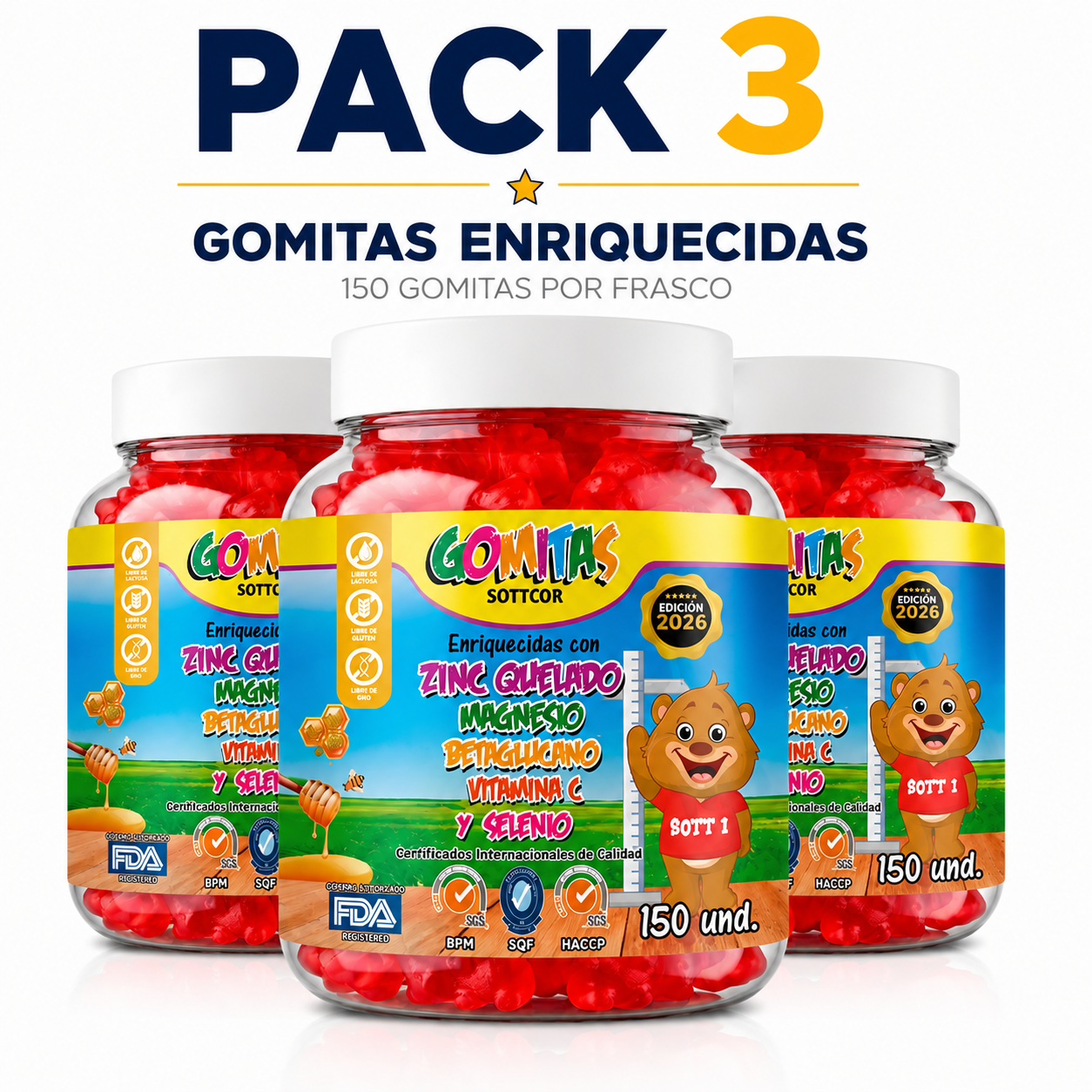 PACK 3 GOMITAS ZINC NIÑOS 450 UND SOTTCOR LABS - 1
