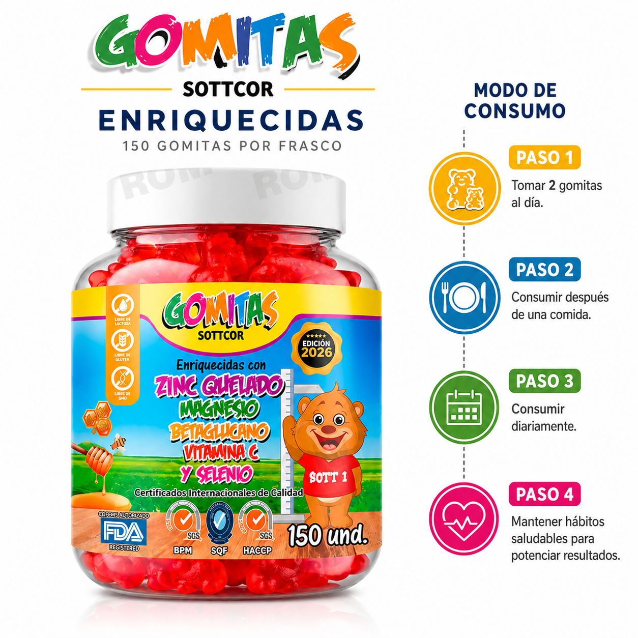 PACK 3 GOMITAS ZINC NIÑOS 450 UND SOTTCOR LABS - 3