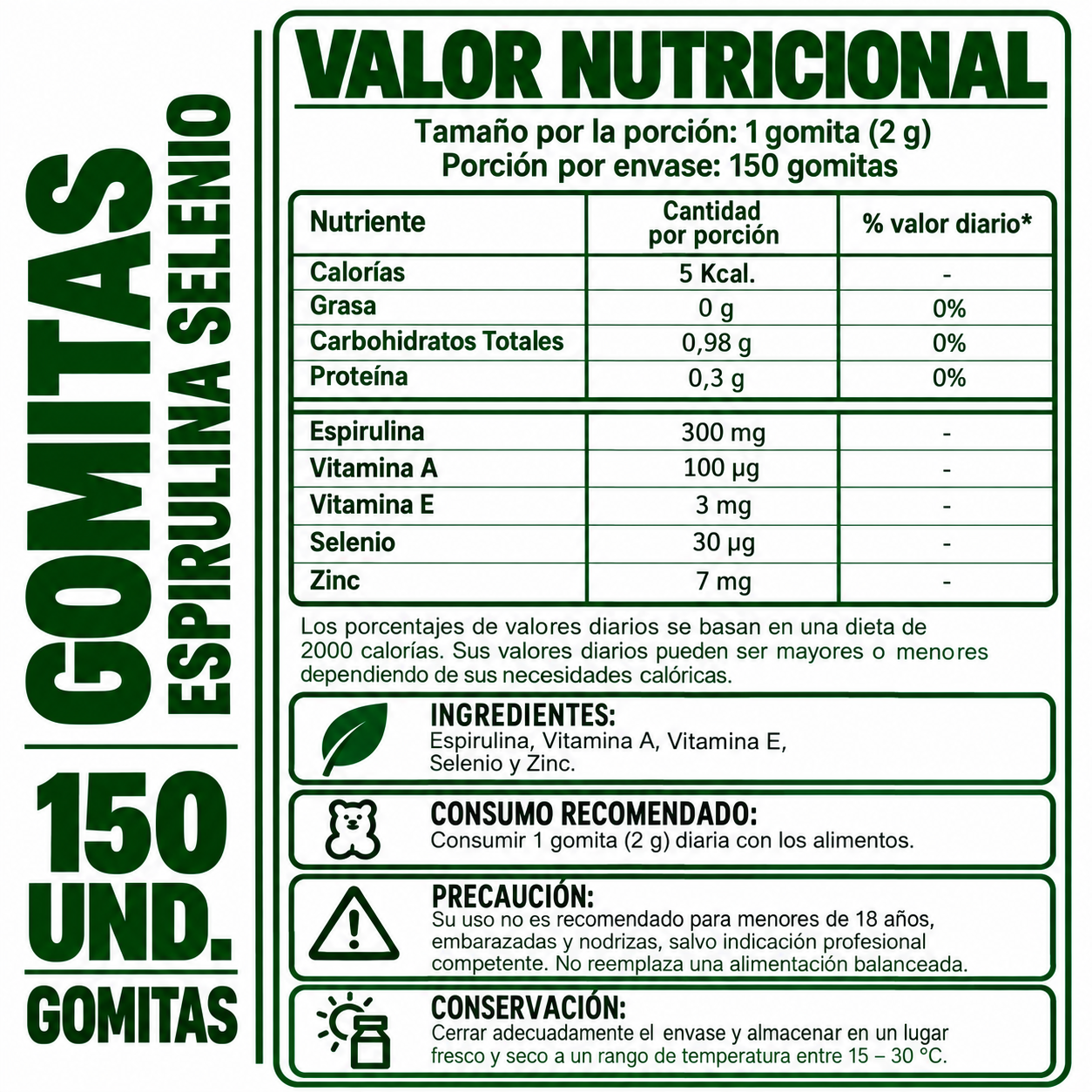 PACK 2 GOMITAS ESPIRULINA SELENIO PARA ADULTOS 300 GOMITAS SOTTCOR LABS - 2