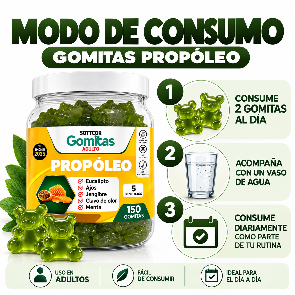 PACK 3 GOMITAS PROPÓLEO PARA ADULTOS 450 GOMITAS SOTTCOR LABS - 4