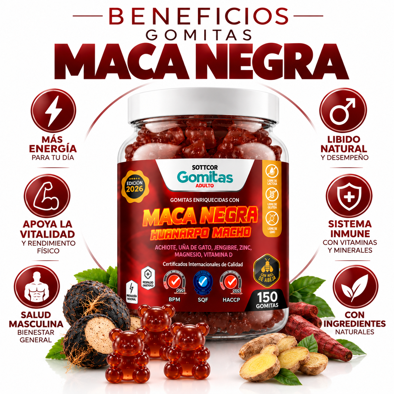 PACK 2 GOMITAS MACA NEGRA PARA ADULTOS 300 GOMITAS SOTTCOR LABS - 3