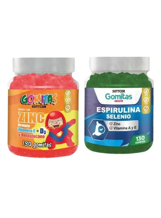 PACK 2 GOMITAS ZINC OROTATE NIÑOS 130UND + GOMITAS ESPIRULINA SELENIO 130UND - 1