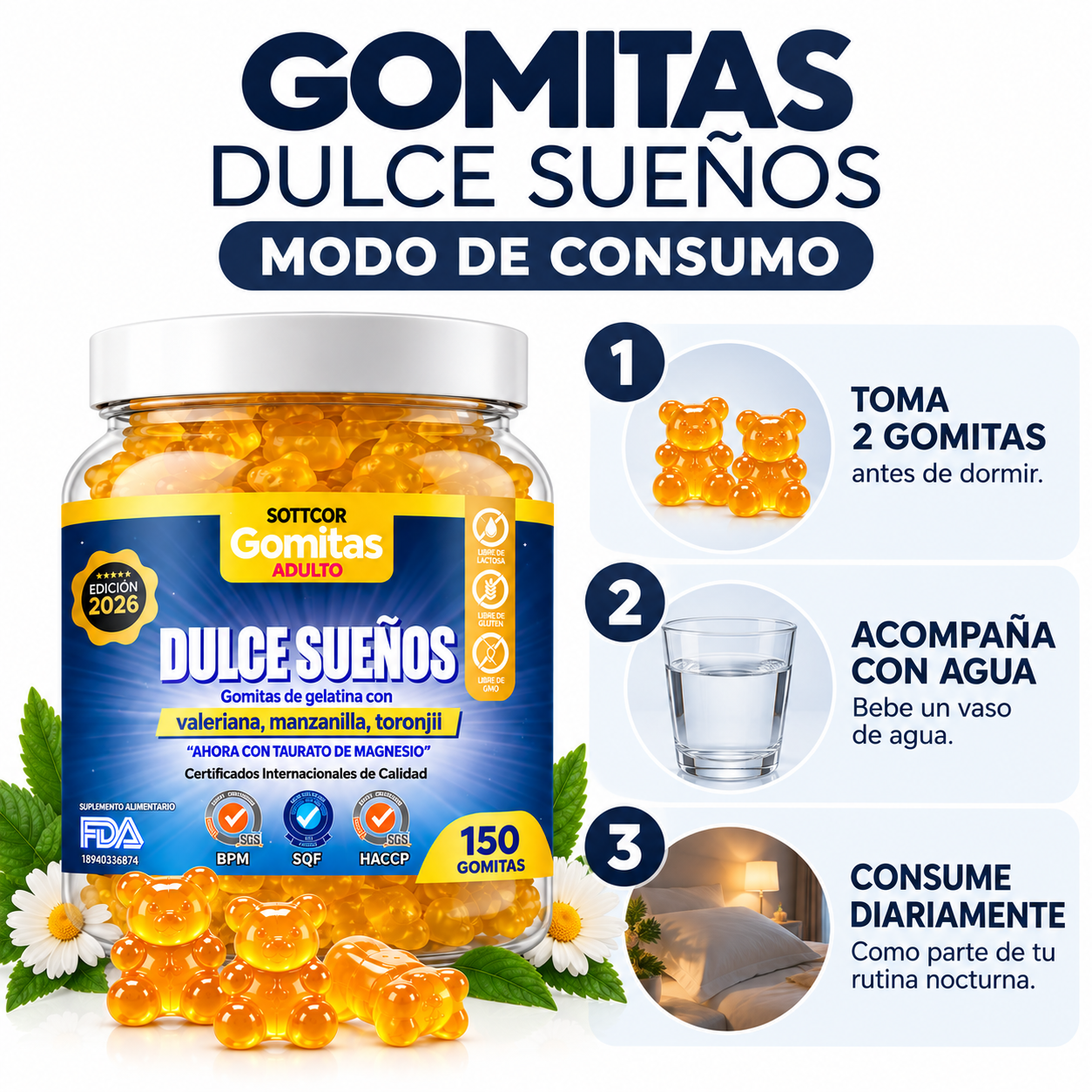 PACK 3 GOMITAS DULCES SUEÑOS CON VALERIANA 450 UND SOTTCOR LABS - 4
