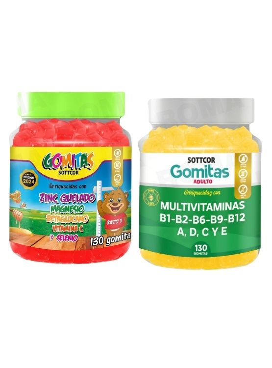 PACK 2 GOMITAS ZINC QUELADO NIÑOS + MULTIVITAMINAS ADULTOS 260 UND - 1