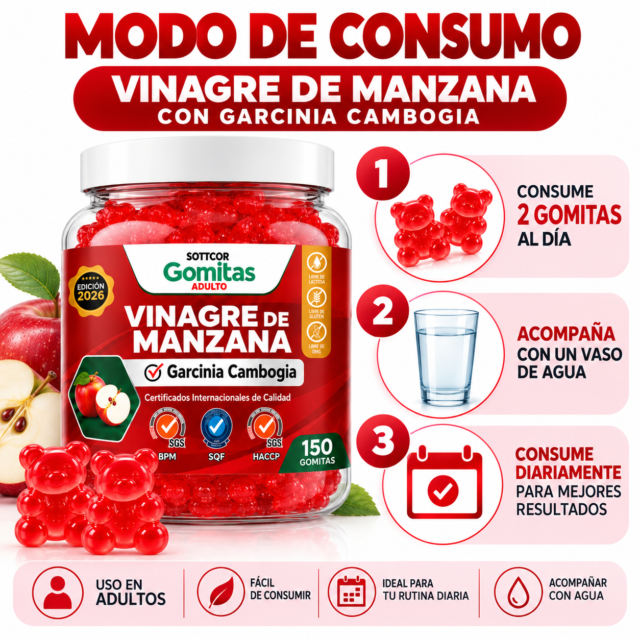 PACK 2 GOMITAS VINAGRE DE MANZANA 300 SOTTCOR LABS - 4