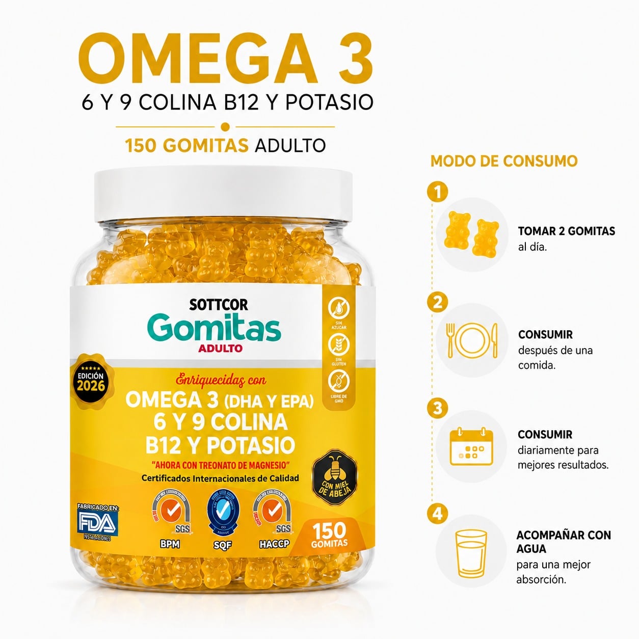 GOMITAS OMEGA 3 PARA ADULTOS 150 GOMITAS SOTTCOR LABS - 3