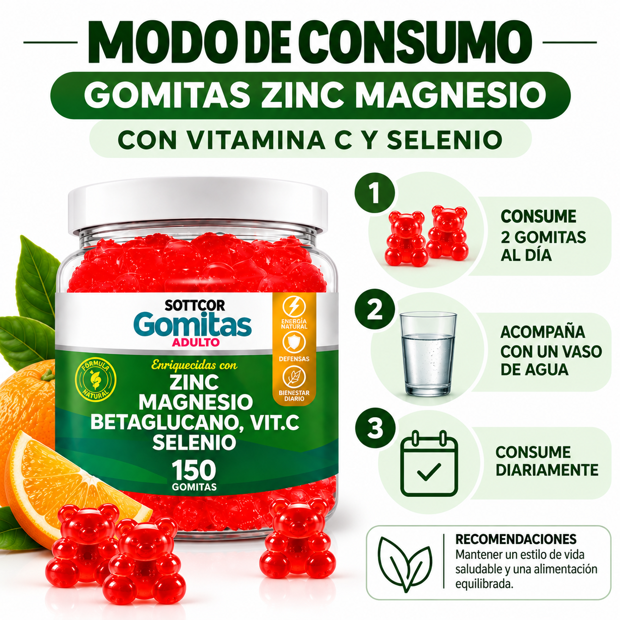 PACK 2 GOMITAS ZINC PARA ADULTOS 300 GOMITAS SOTTCOR LABS - 4