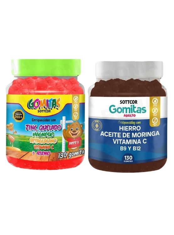 PACK 2 GOMITAS ZINC QUELADO NIÑOS  + HIERRO ADULTOS 260 UND - 1