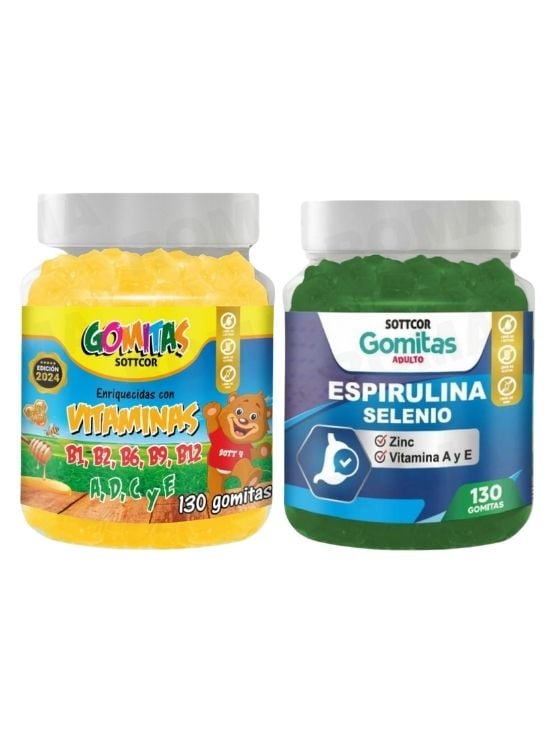 PACK 2 GOMITAS VITAMINAS PARA NIÑOS + ESPIRULINA ADULTOS 260 UND - 1
