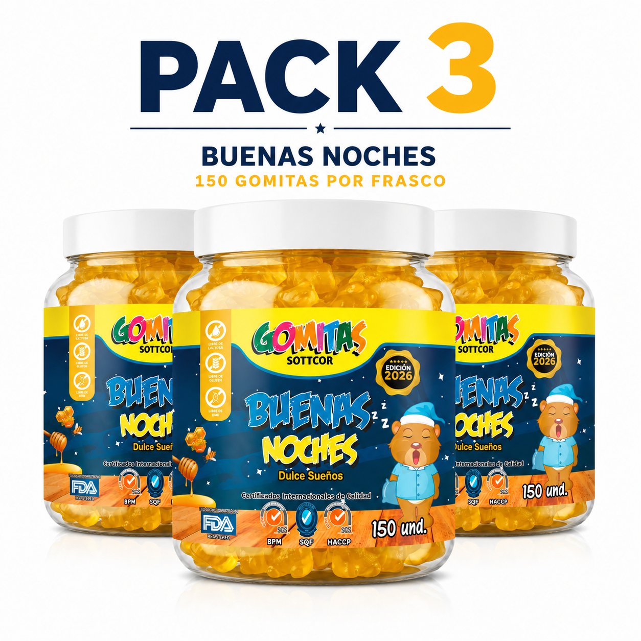 PACK 3 GOMITAS BUENAS NOCHES PARA NIÑOS 450 GOMITAS SOTTCOR LABS - 1