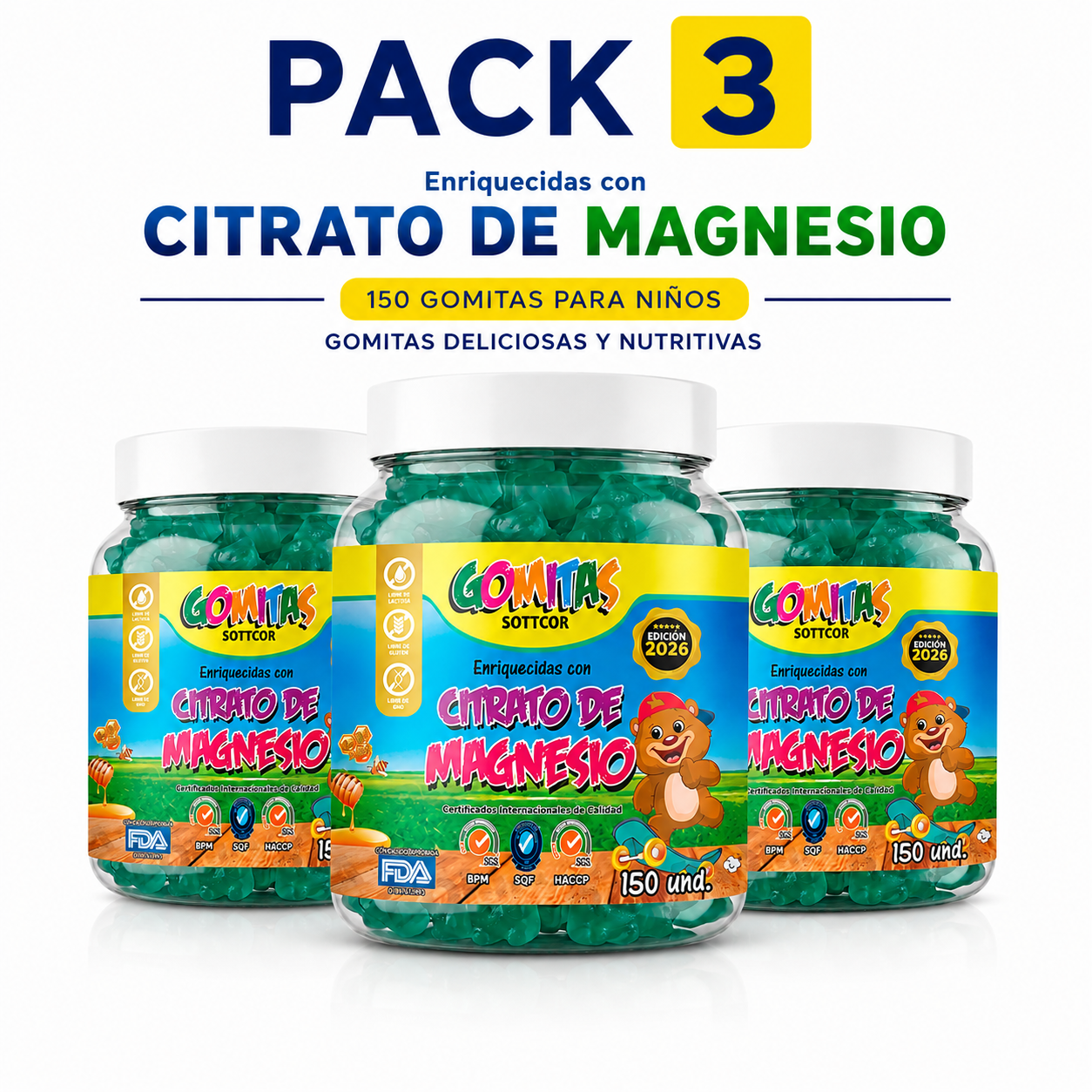 PACK 3 GOMITAS CITRATO DE MAGNESIO NIÑOS 450 GOMITAS SOTTCOR LABS - 1
