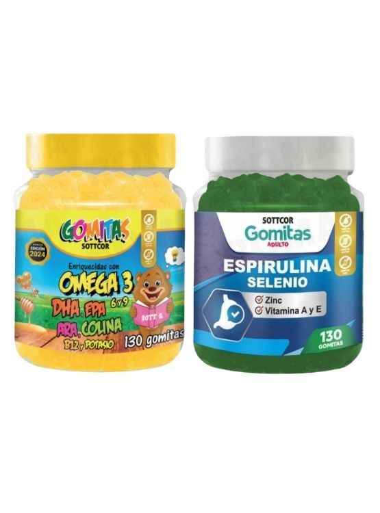 PACK 2 GOMITAS OMEGA 3 NIÑOS + ESPIRULINA ADULTOS 260 UND - 1