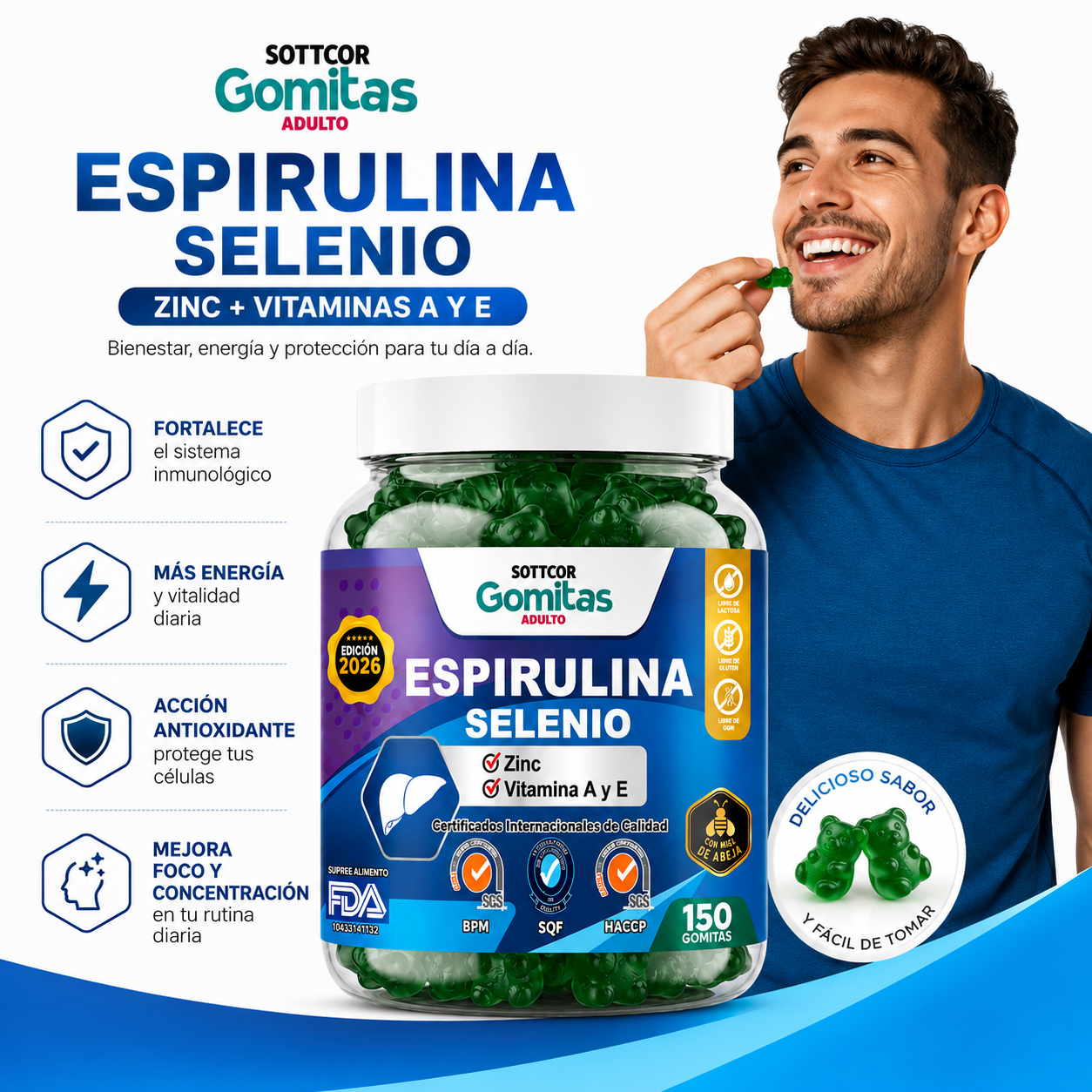 GOMITAS ESPIRULINA SELENIO PARA ADULTOS 150 GOMITAS SOTTCOR LABS - 2