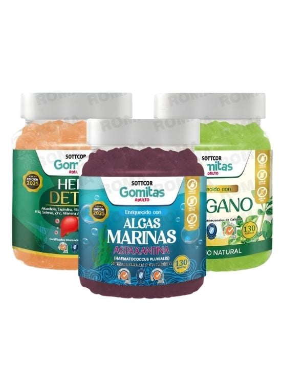 PACK 3 GOMITAS HEPA DETOX + ORÉGANO + ALGAS MARINAS SOTTCOR - 1